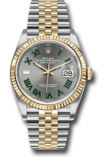 2025 - Rolex Yellow Rolesor Datejust 36 Watch - Fluted Bezel - Slate Roman Dial - Jubilee Bracelet - 126233 slgrj