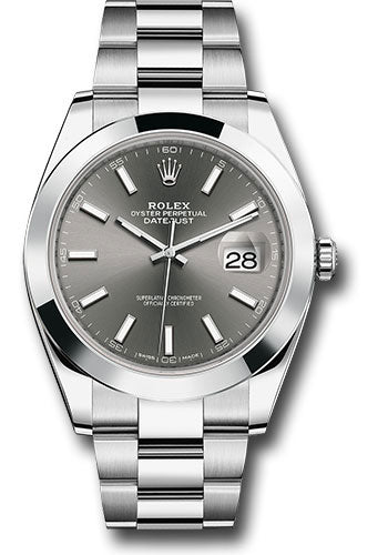 Rolex 2026 - Steel Datejust 41 Watch - Smooth Bezel - Dark Rhodium Index Dial - Oyster Bracelet - 126300