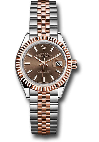 2026 - Rolex Steel and Everose Gold Rolesor Lady-Datejust 28 Watch - Fluted Bezel - Chocolate Index Dial - Jubilee Bracelet - 279171 choij