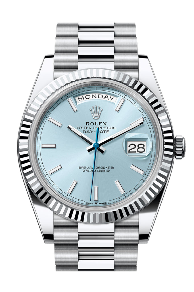 2026 - Rolex Day-Date 40 Ice-Blue Dial Dial Fluted Bezel Platinum President Men's Watch 228236