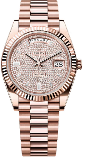 Rolex Day-Date 40 40mm Diamond-Paved Dial Fluted Bezel President Bracelet - 228235 | 2025 Model
