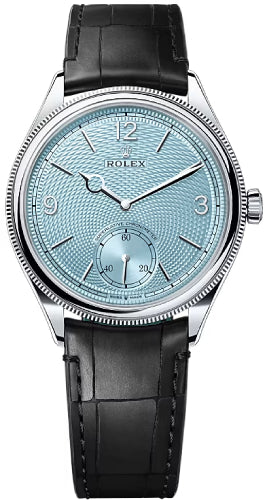 Rolex 1908 39mm Ice-Blue Dial Divided Bezel Matt Black Alligator Leather Strap - 52506 | 2026 Model