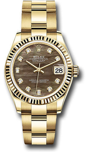 Rolex Yellow Gold Datejust 31 Watch - Fluted Bezel - Dark Mother-of-Pe
