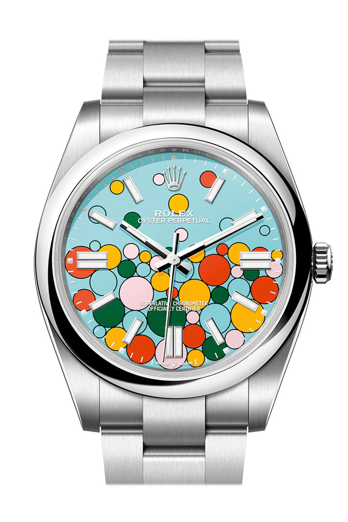 2025 - Rolex Oyster Perpetual 41 Turquoise Blue Celebration-motif Dial Stainless Steel Oyster 124300